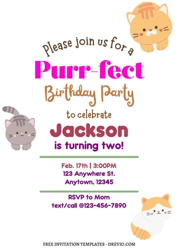 Invitation Template of (Free Editable PDF) Cute Kitty Purrfect Birthday Invitation Templates 2