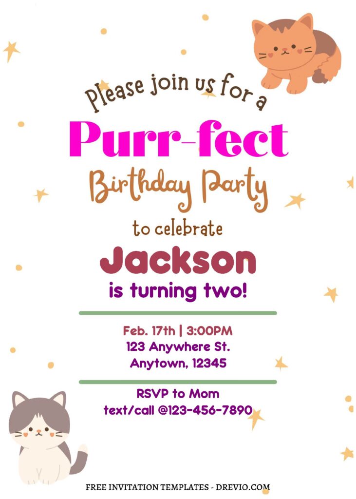 Invitation Template of (Free Editable PDF) Cute Kitty Purrfect Birthday Invitation Templates 1