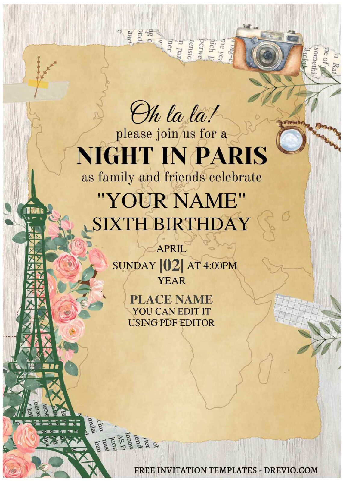 (Free Editable PDF) Oh La-La Paris Birthday Party Invitation Templates B