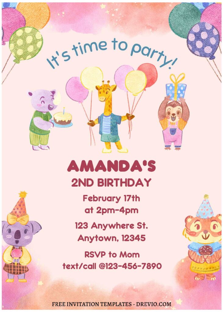 Invitation Template of (Free Editable PDF) Party Animals Kids Birthday Invitation Templates 1