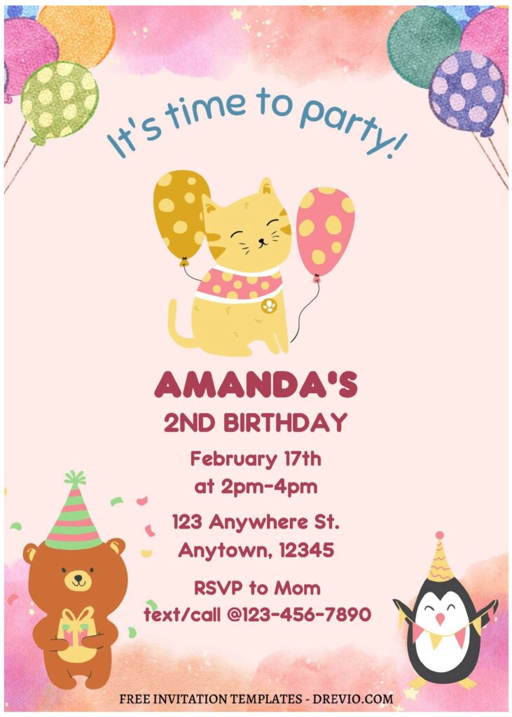 Invitation Template of (Free Editable PDF) Party Animals Kids Birthday Invitation Templates 2