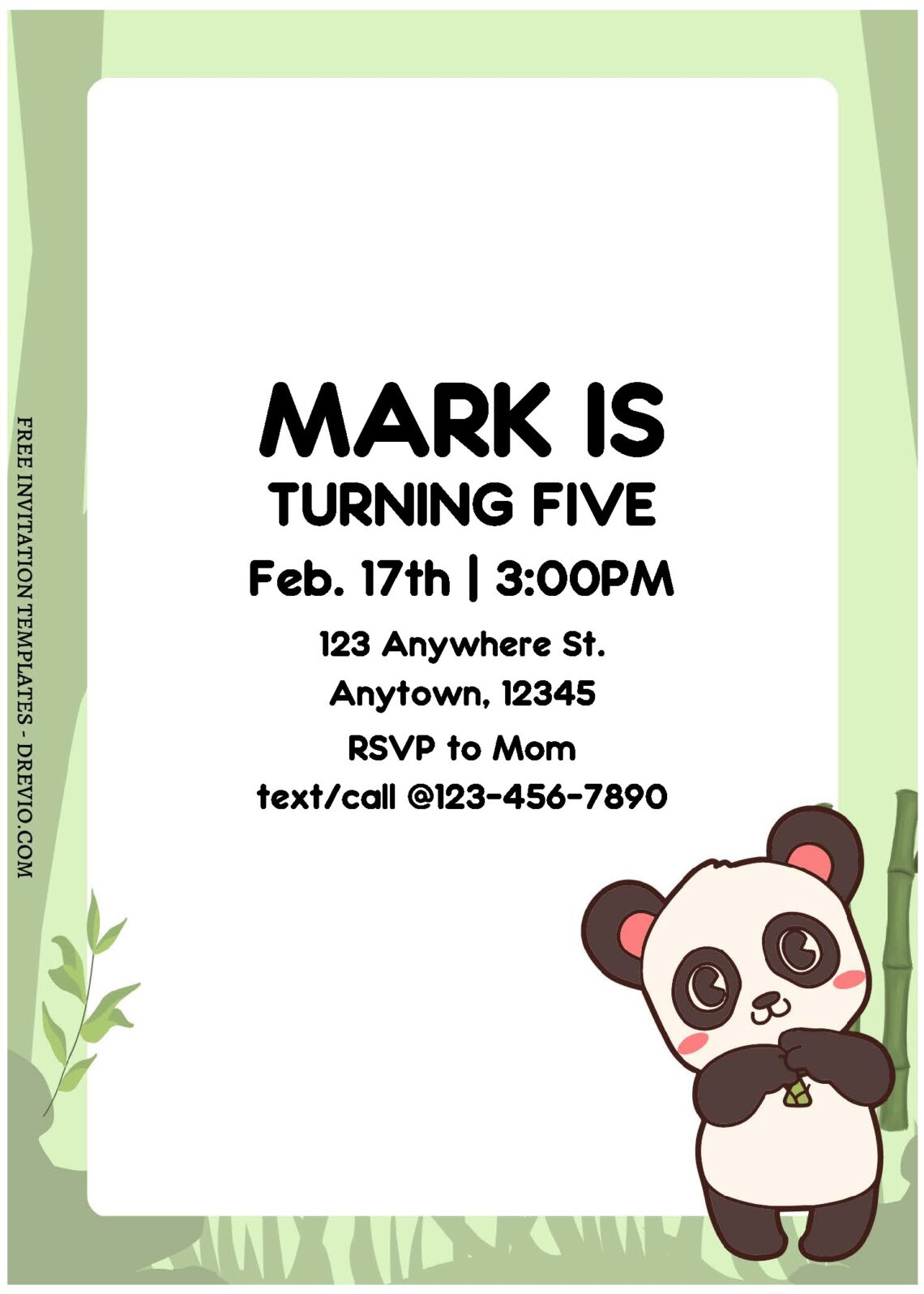 (Free Editable PDF) Adorable Baby Panda Birthday Invitation Templates B