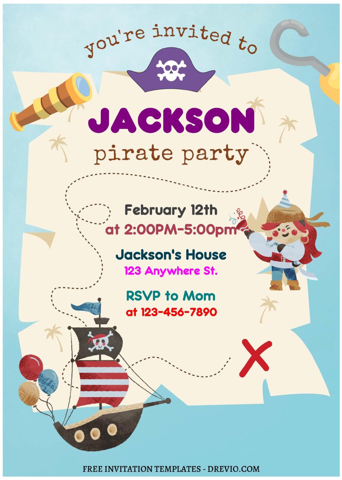 (Free Editable PDF) Ultimate Pirate Adventure Birthday Invitation ...