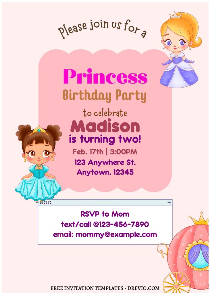 (Free Editable PDF) Magical Princess Girl Birthday Invitation Templates with cute wording