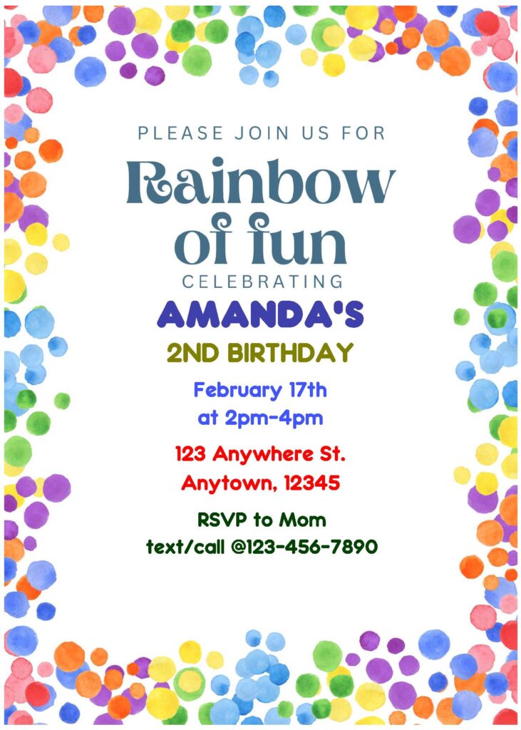 Invitation Template of (Free Editable PDF) Colorful Rainbow Of Fun Birthday Invitation Templates 3