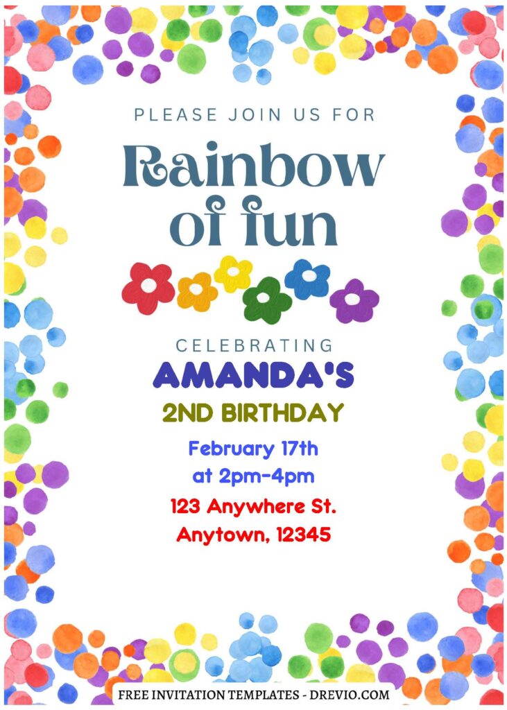 Invitation Template of (Free Editable PDF) Colorful Rainbow Of Fun Birthday Invitation Templates 1