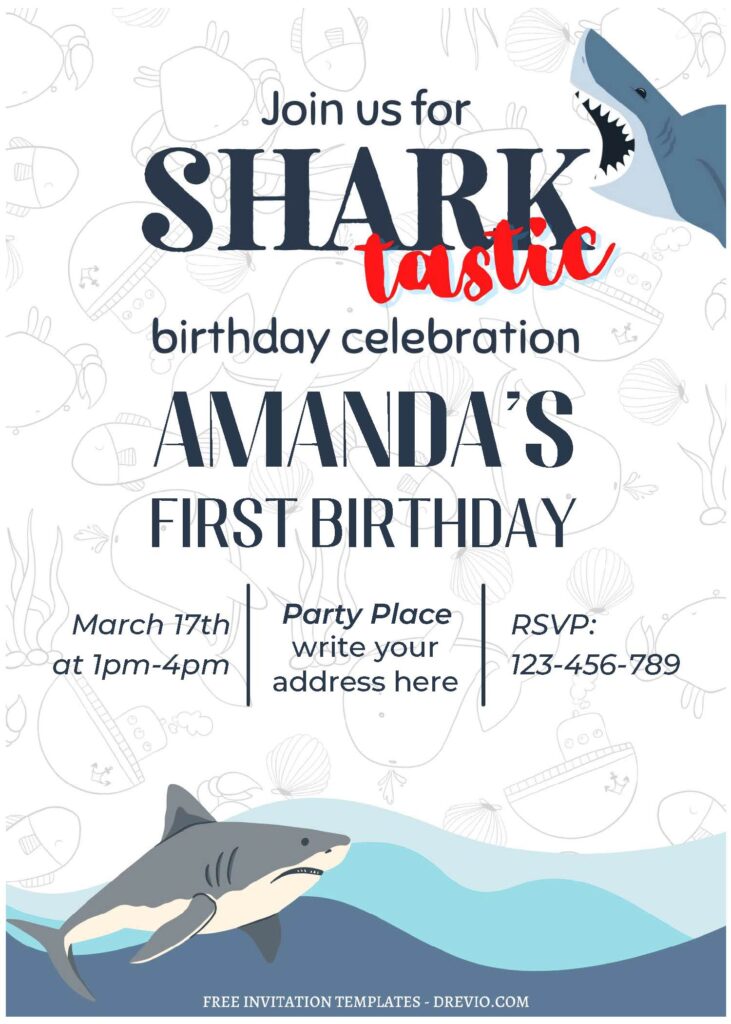 Invitation Template of (Free Editable PDF) SHARK-TASTIC Birthday Invitation Templates 3