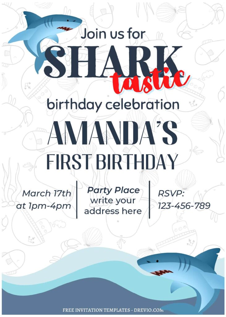 Invitation Template of (Free Editable PDF) SHARK-TASTIC Birthday Invitation Templates 2