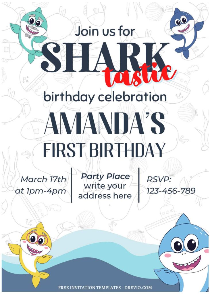 Invitation Template of (Free Editable PDF) SHARK-TASTIC Birthday Invitation Templates 1