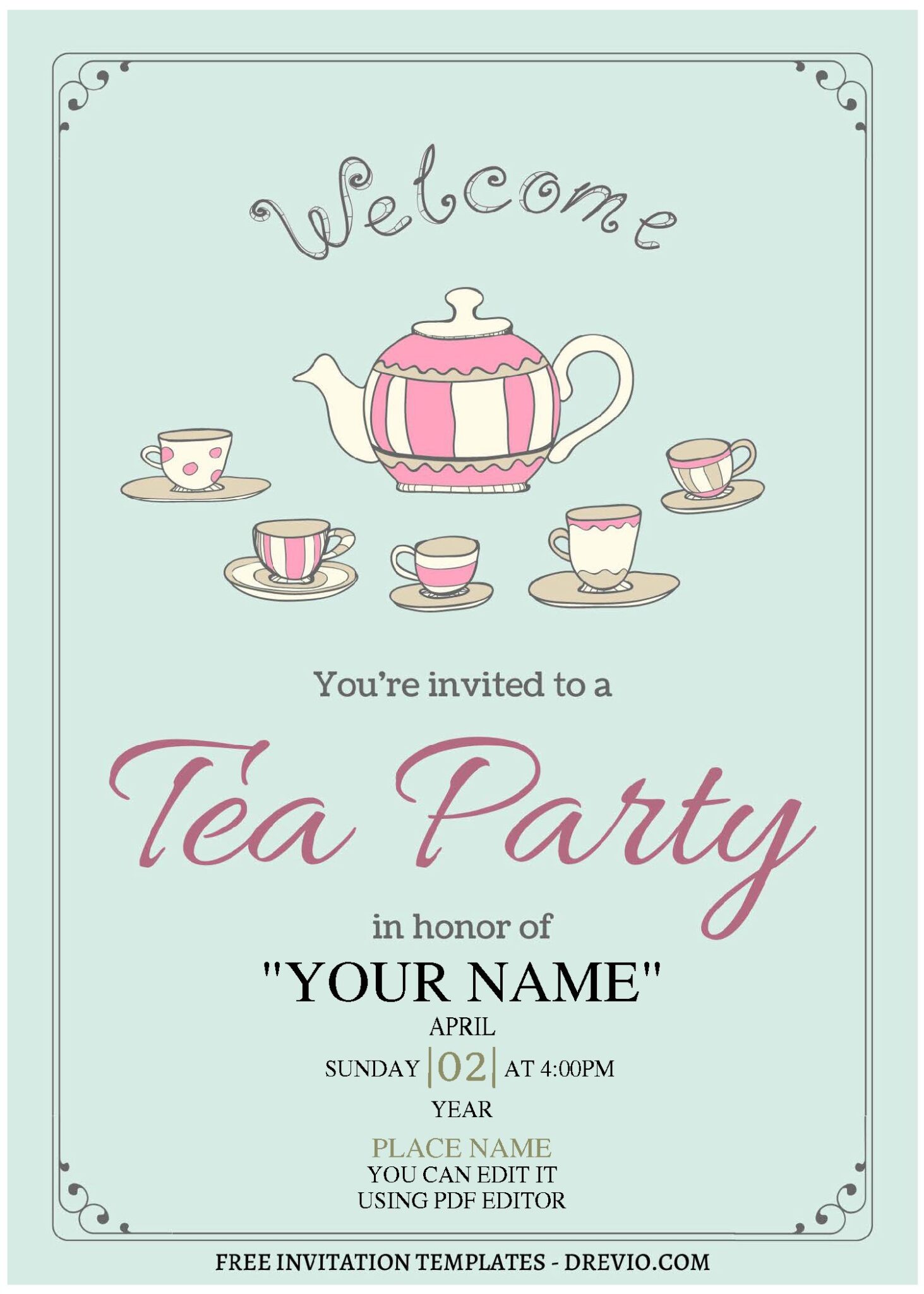 (Free Editable PDF) Adorable Tea Party Birthday Invitation Templates ...