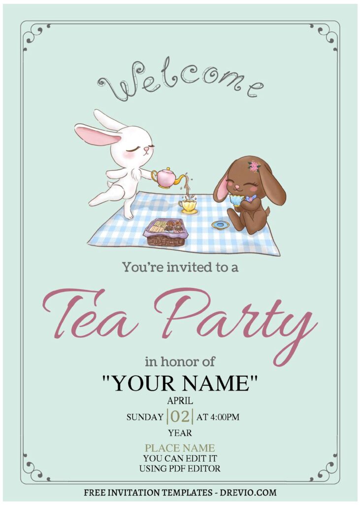 (Free Editable PDF) Adorable Tea Party Birthday Invitation Templates B