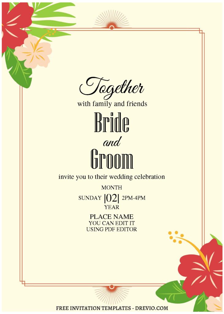 Invitation Template of (Free Editable PDF) Colorful & Chic Tropical Flower Wedding Invitation Templates 3