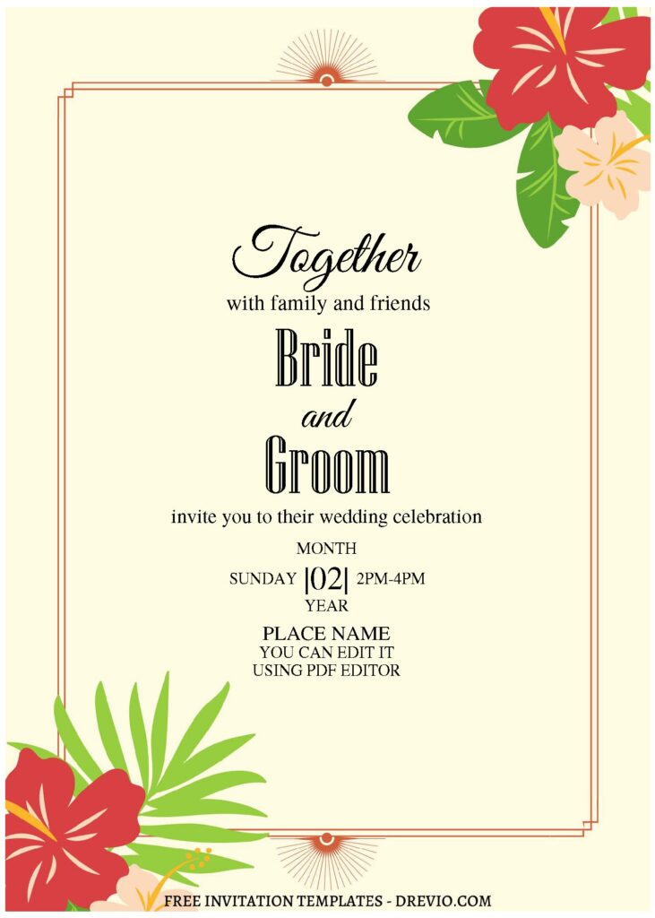 Invitation Template of (Free Editable PDF) Colorful & Chic Tropical Flower Wedding Invitation Templates 2