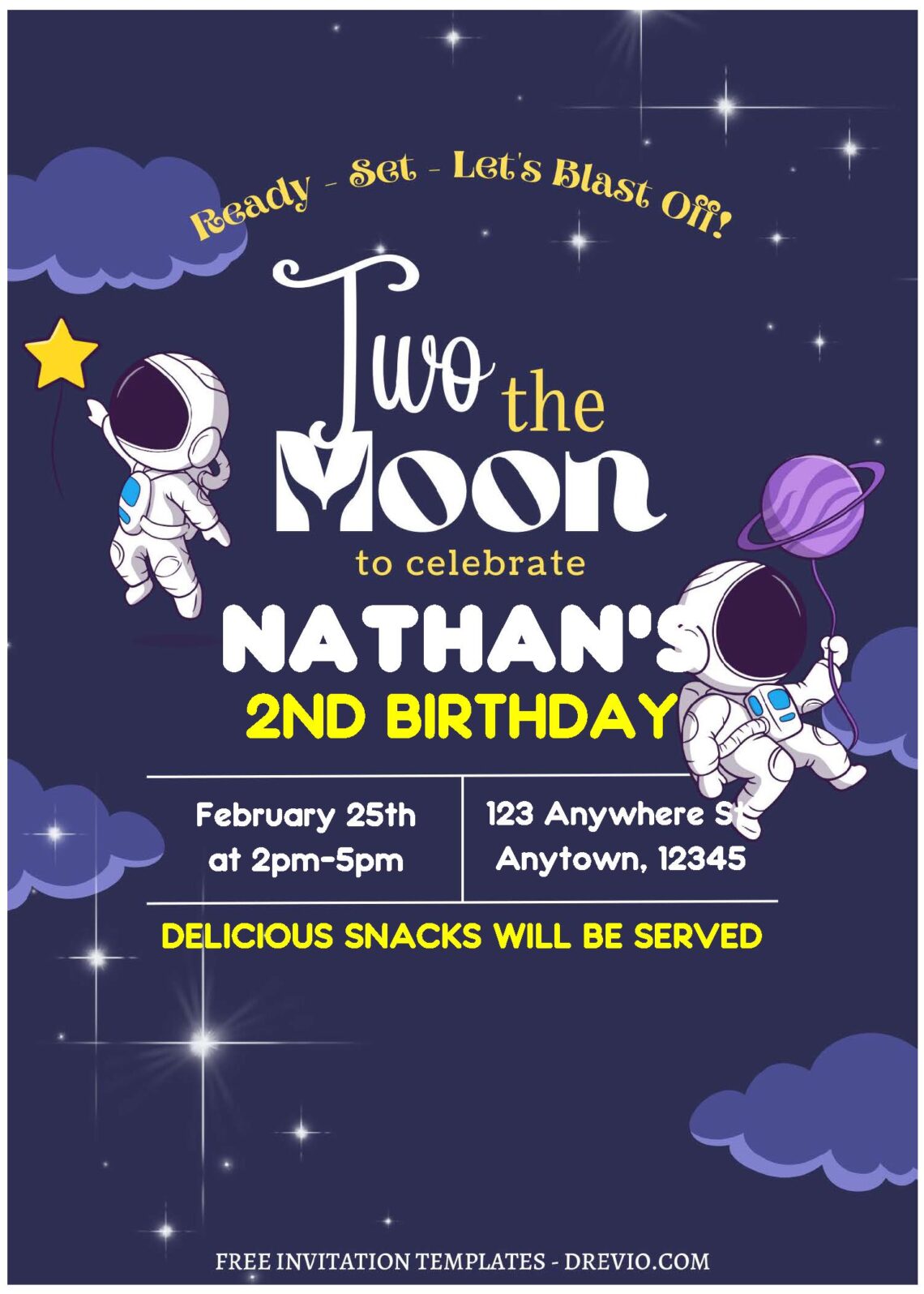 (Free Editable PDF) Two The Moon Birthday Invitation Templates A