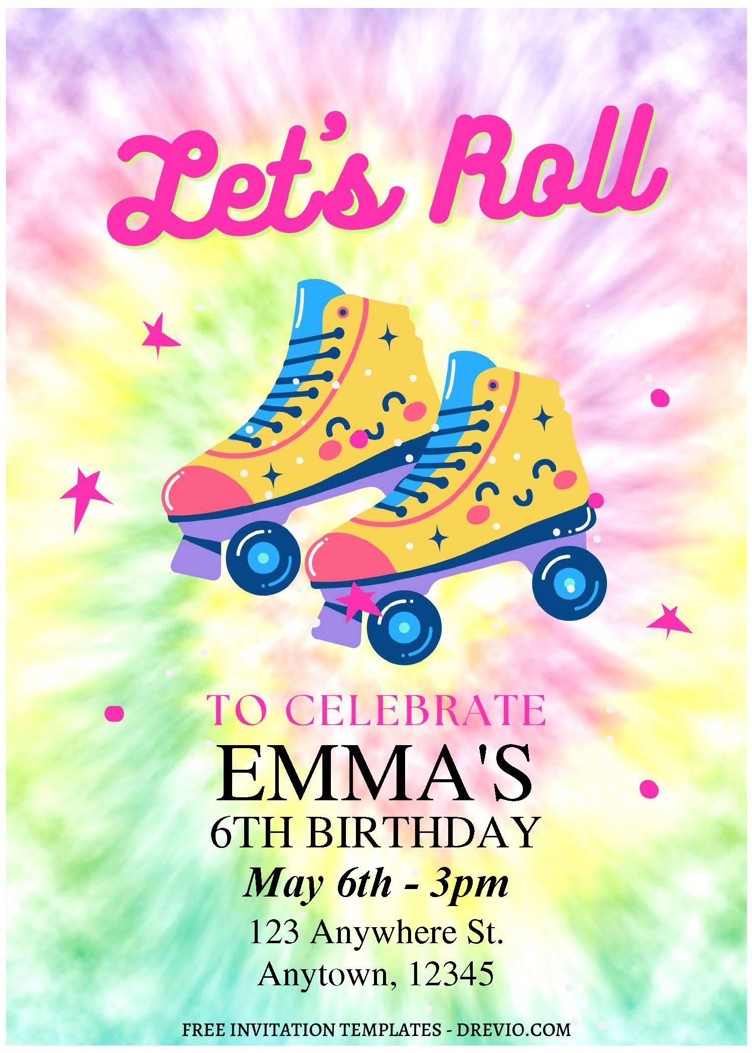  Free Editable PDF Retro Tye Dye Roller Skate Birthday Invitation Templates A Download 