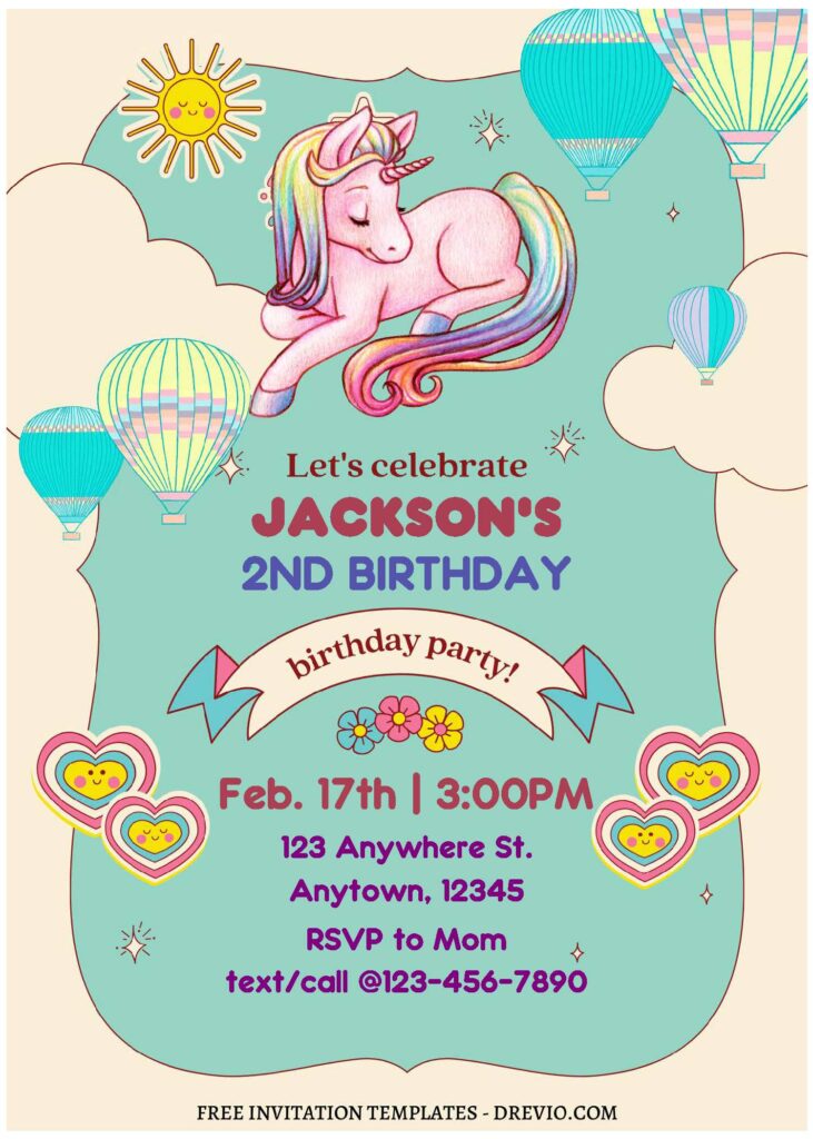 (Free Editable PDF) RAINBOW-TASTIC Unicorn Birthday Invitation Templates  with colorful rainbow unicorn mane