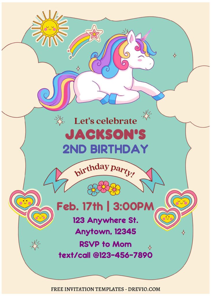 (Free Editable PDF) RAINBOW-TASTIC Unicorn Birthday Invitation Templates  with watercolor unicorn