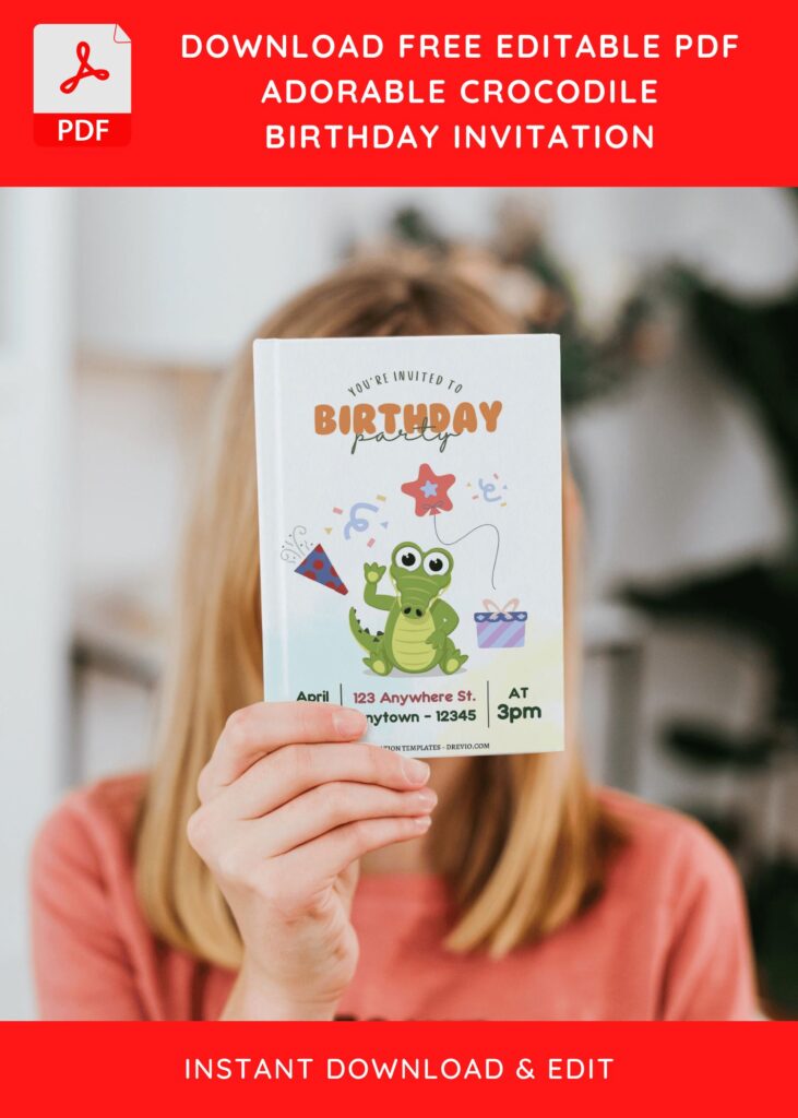 (Free Editable PDF) Chomp In The Swamp Crocodile Birthday Invitation Templates J