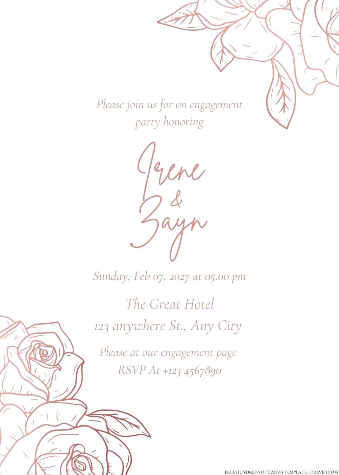 Free Editable Metallic Monoline Rose Gold Wedding Invitation