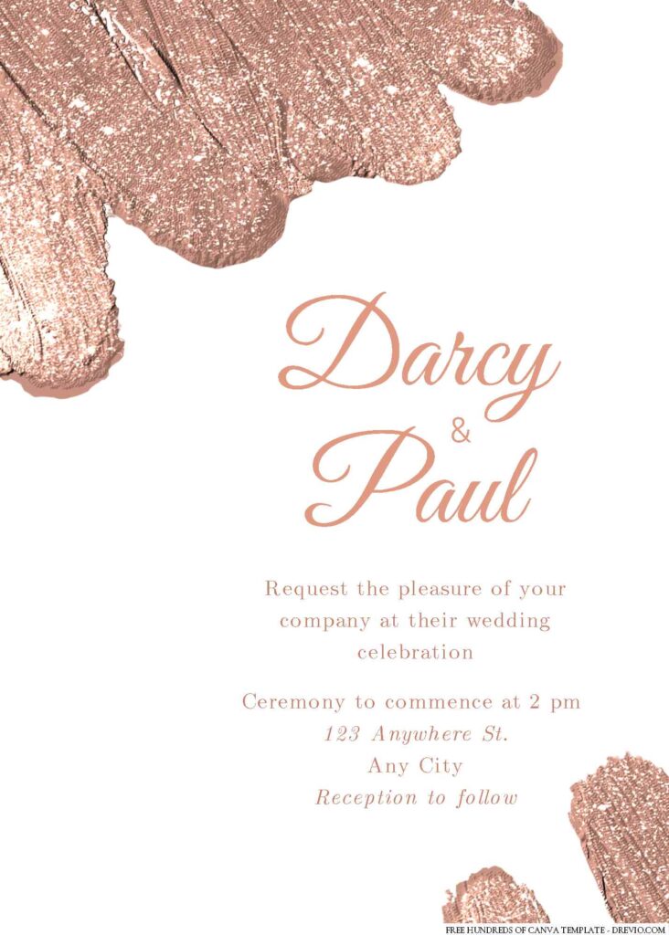 Free Editable Rose Gold Swatch Glitter Wedding Invitation 