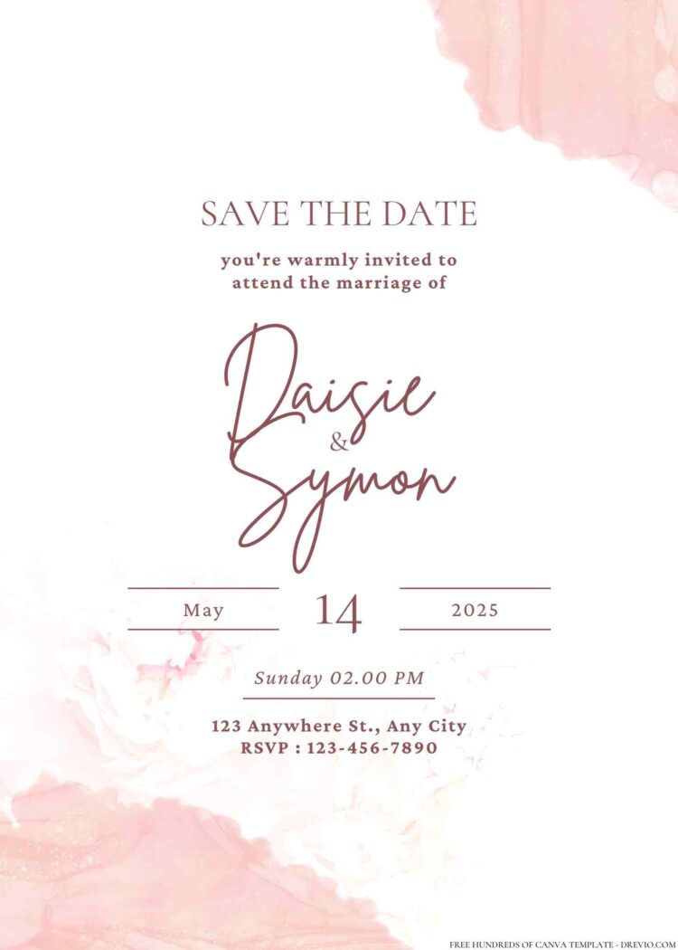 16+ Pastel Rose Gold Splash Canva Wedding Invitation Templates ...