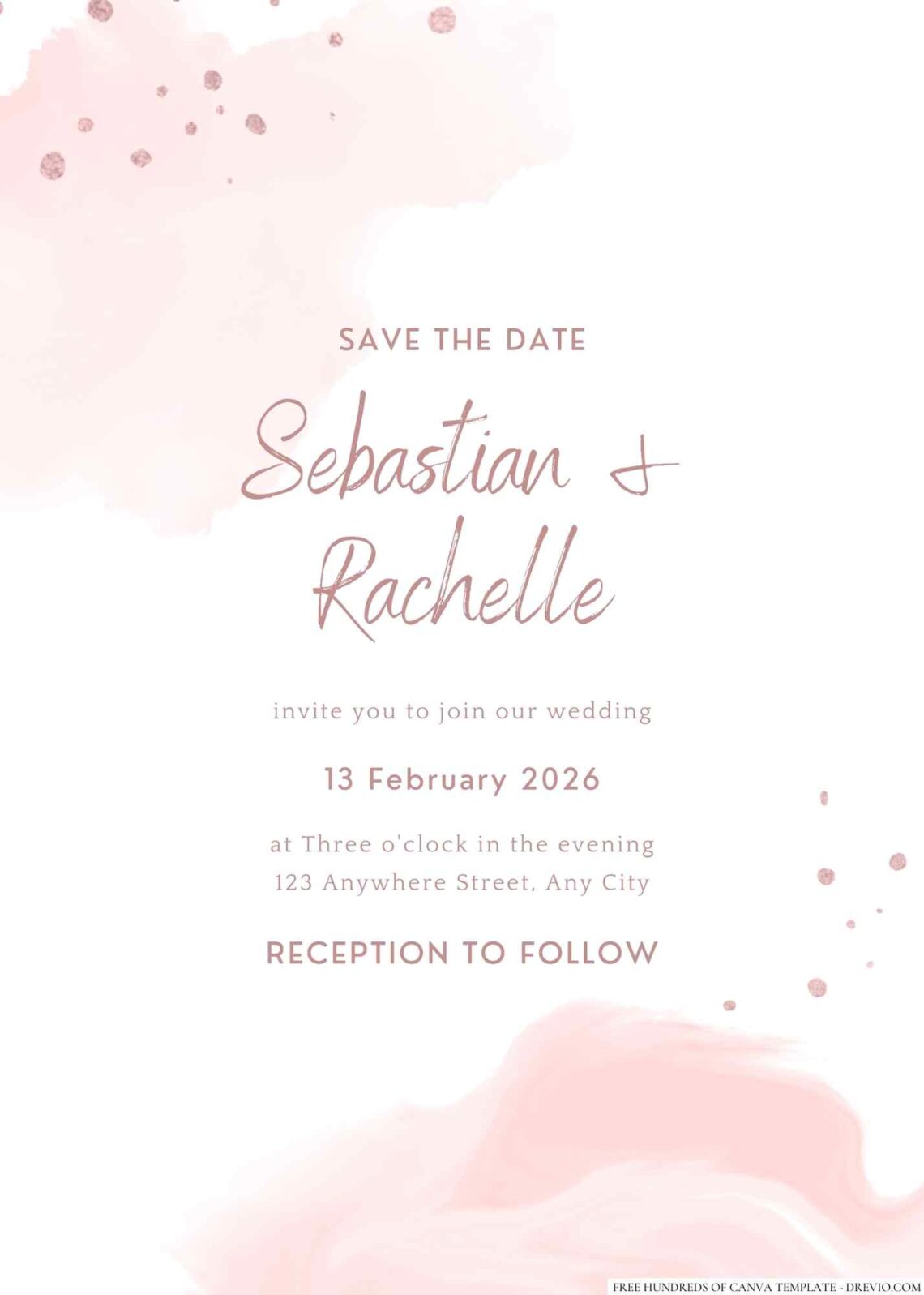 18+ Rose Gold Splash Watercolor Canva Wedding Invitation Templates ...