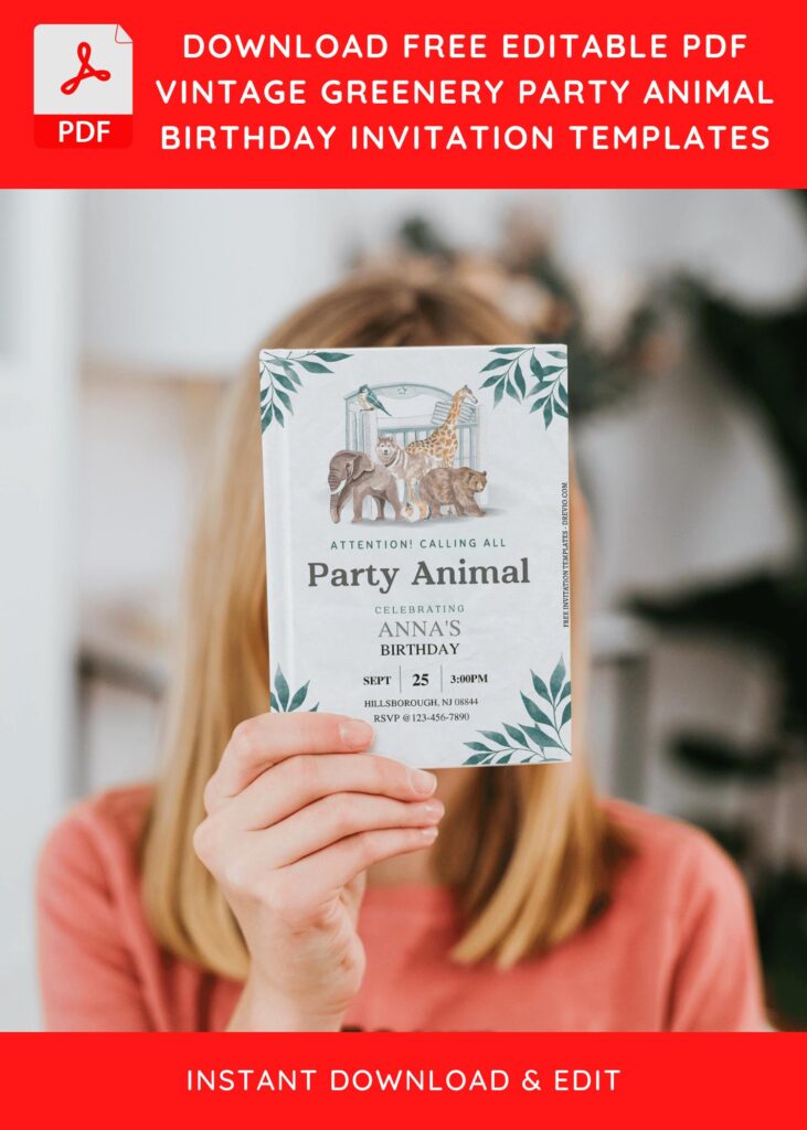 Invitation Template of (Free Editable PDF) Vintage Greenery Party Animal Birthday Invitation Templates 5