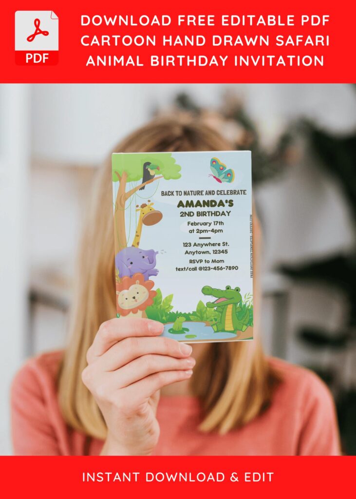 (Free Editable PDF) Back To Nature Jungle Themed Birthday Invitation Templates J