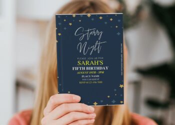 (Free Editable PDF) Starry Night Kids Birthday Invitation Templates