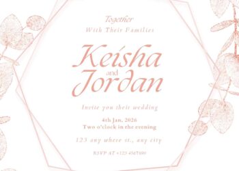Free Editable Rose Gold Eucalyptus Leaf Wedding Invitation
