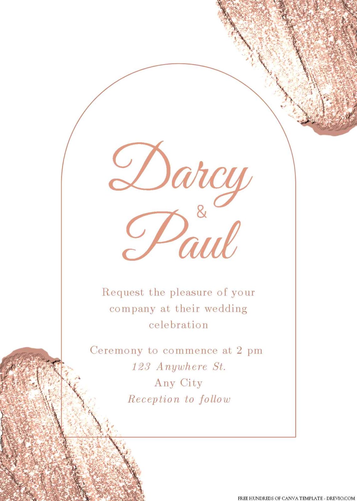 Free Editable Rose Gold Swatch Glitter Wedding Invitation