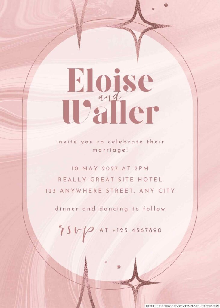 Free Editable Rose Gold Star Glitter Wedding Invitation