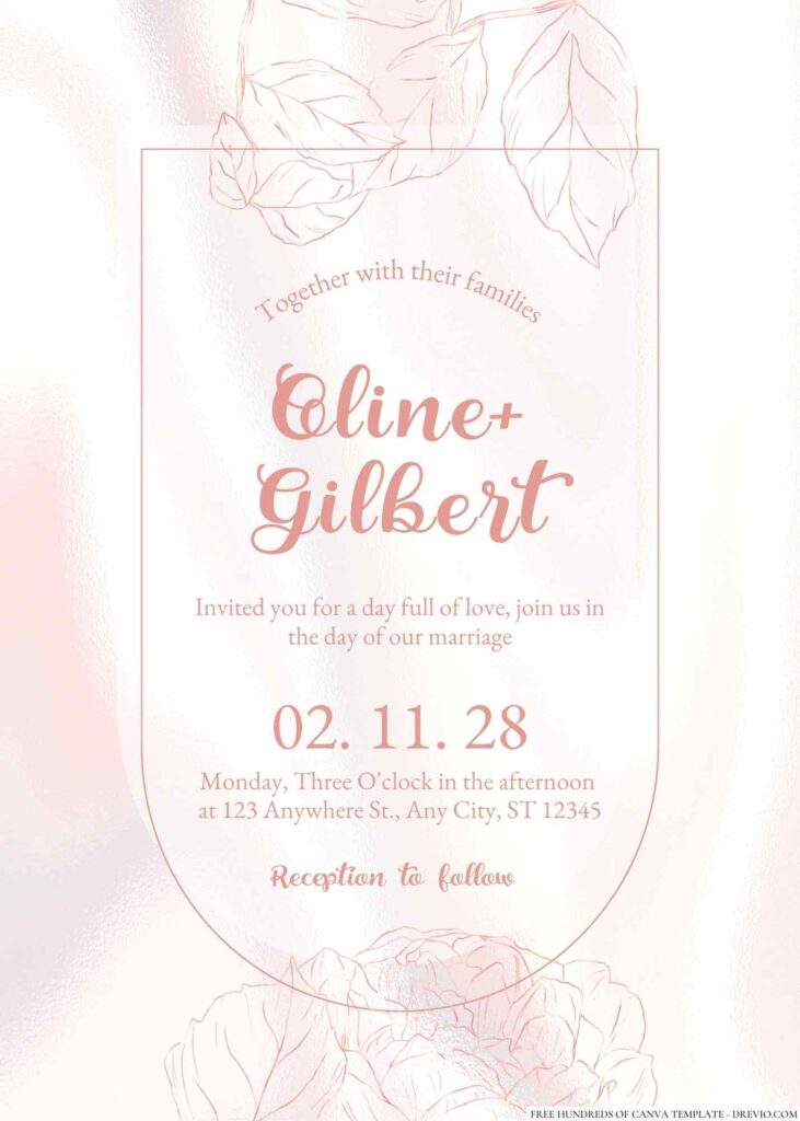Free Editable Rose Flower Line Art Rose Gold Wedding Invitation
