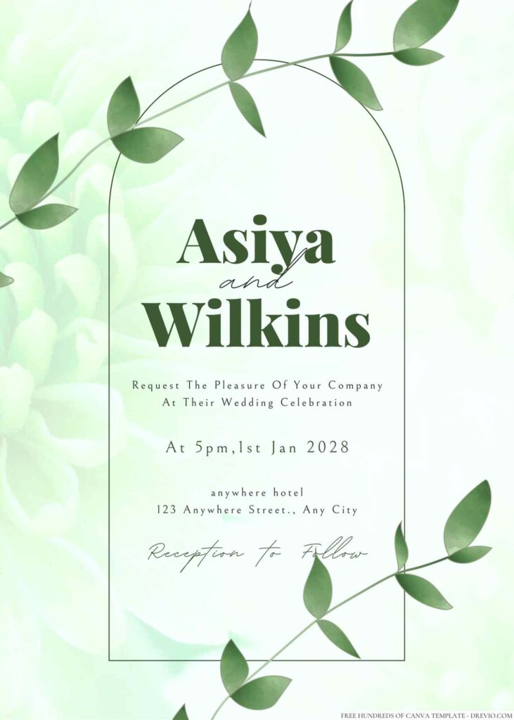 ree Editable Minimalist Greenery Leaves Watercolor Wedding Invitation