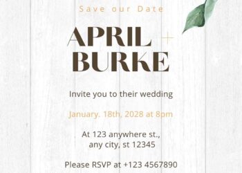 Free Editable Wood Orange White Floral Wedding Invitation
