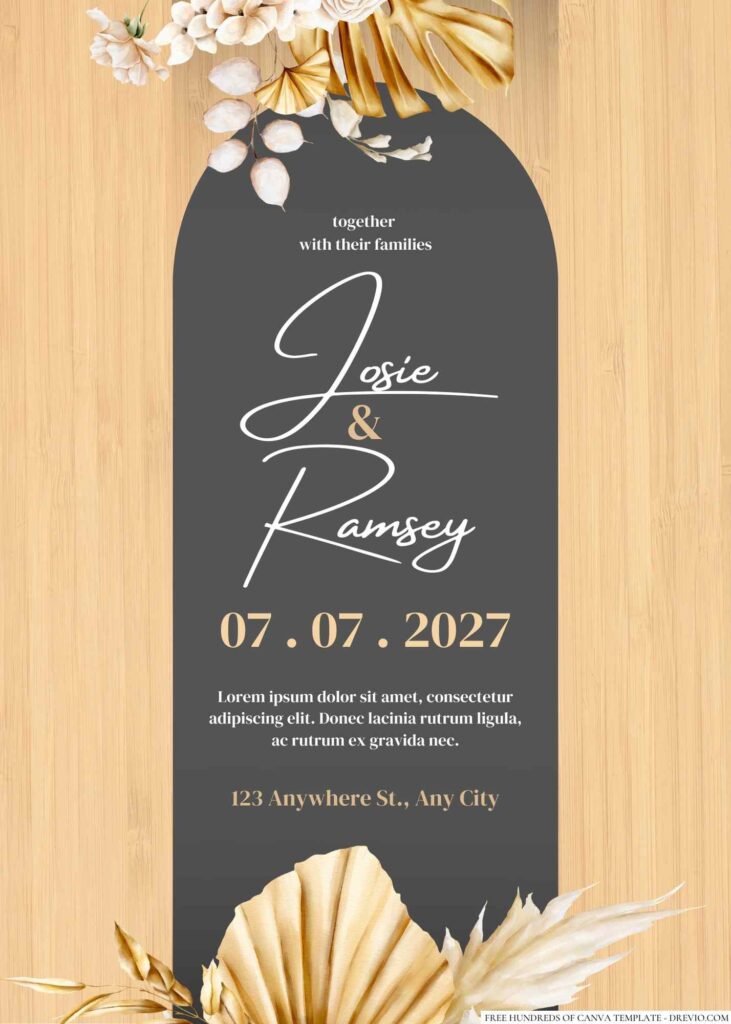 Free Editable Wood Delicate Golden White Wedding Invitation