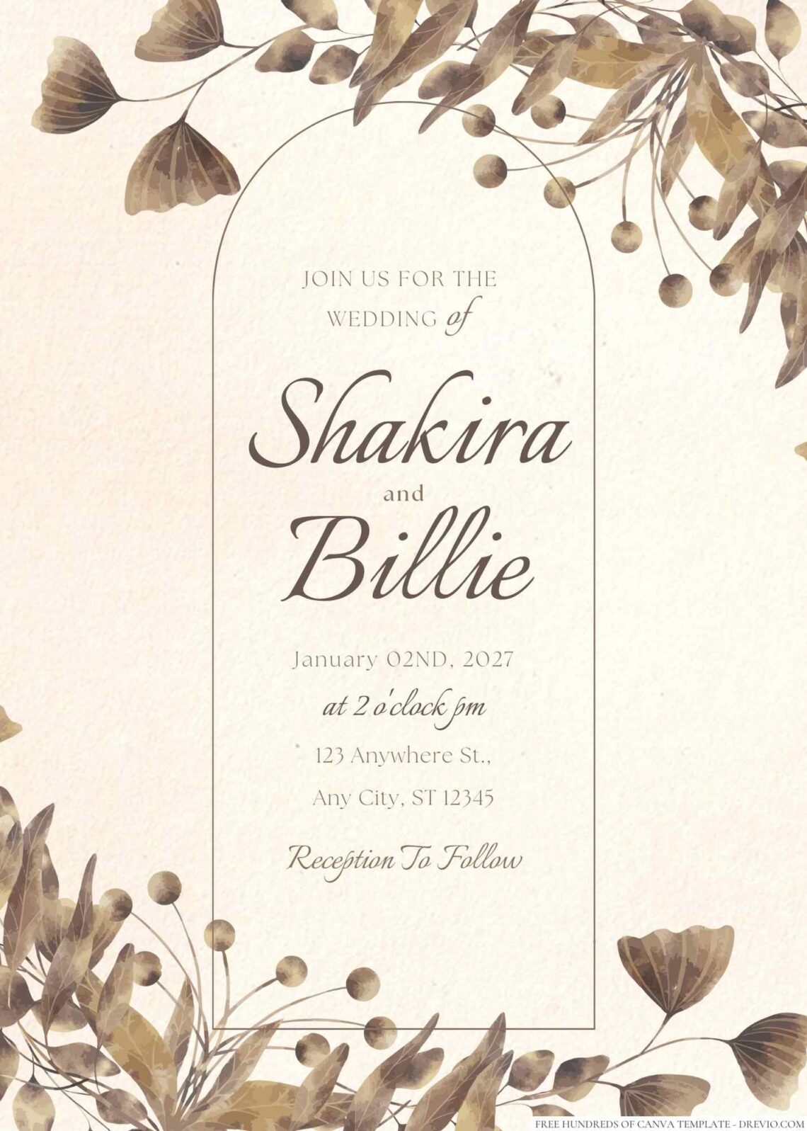 Free Editable Watercolor Rustic Floral Brown Wedding Invitation