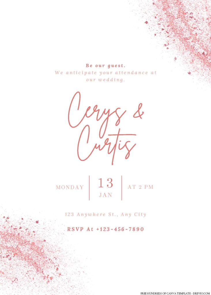 Free Editable Rose Gold Glitter Curve Line Wedding Invitation