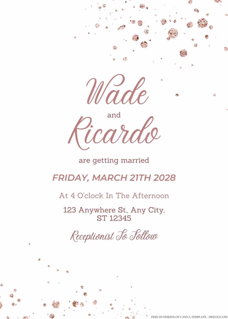 Free Editable Rose Gold Dot Confetti Wedding Invitation
