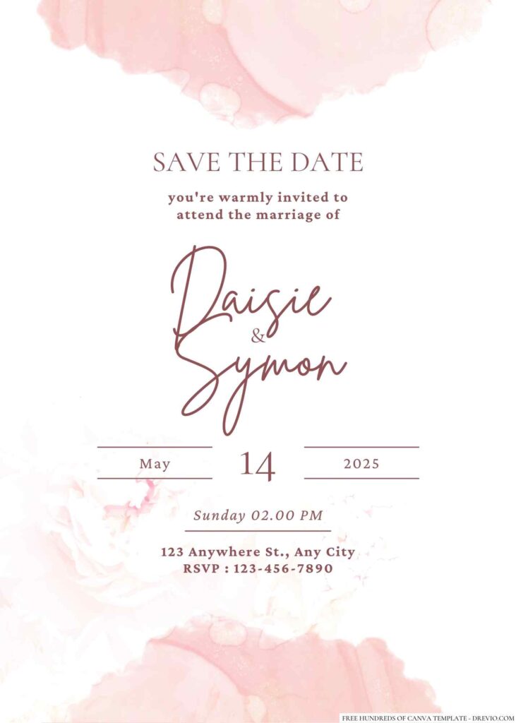 Free Editable Pastel Rose Gold Splash Wedding Invitation