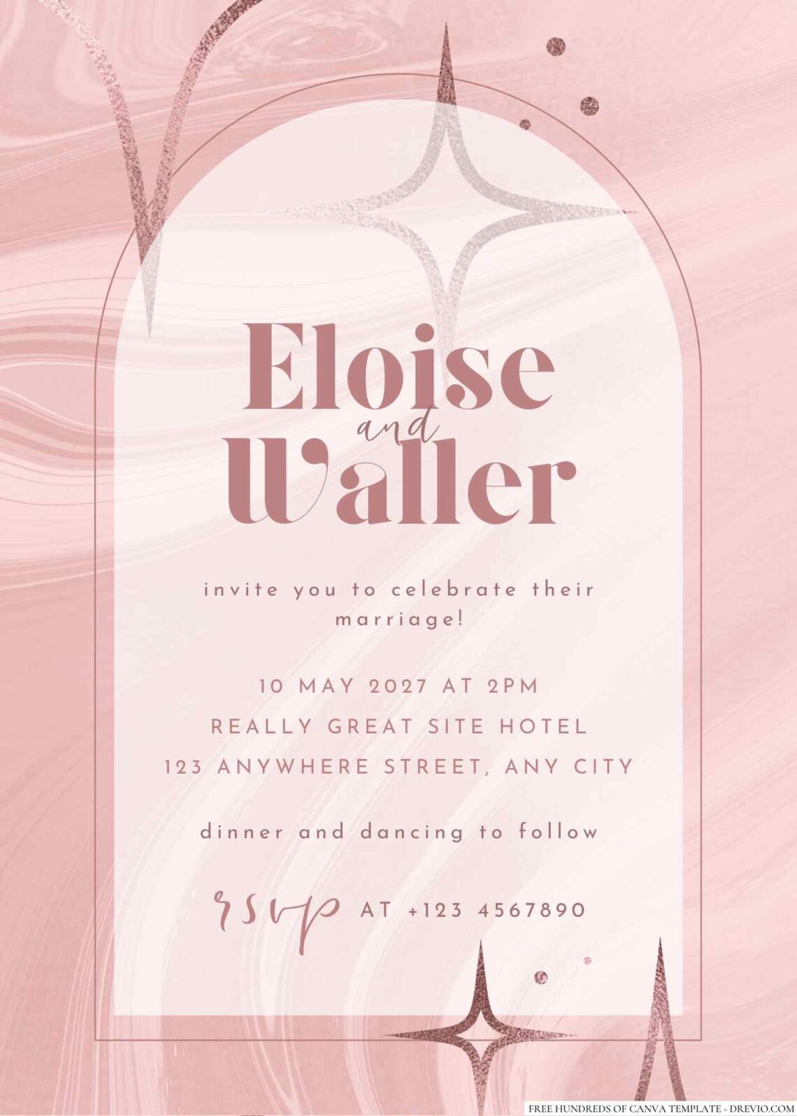 Free Editable Rose Gold Star Glitter Wedding Invitation
