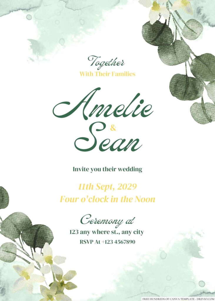 Free Editable Minimalist Greenery White Floral Wedding Invitation