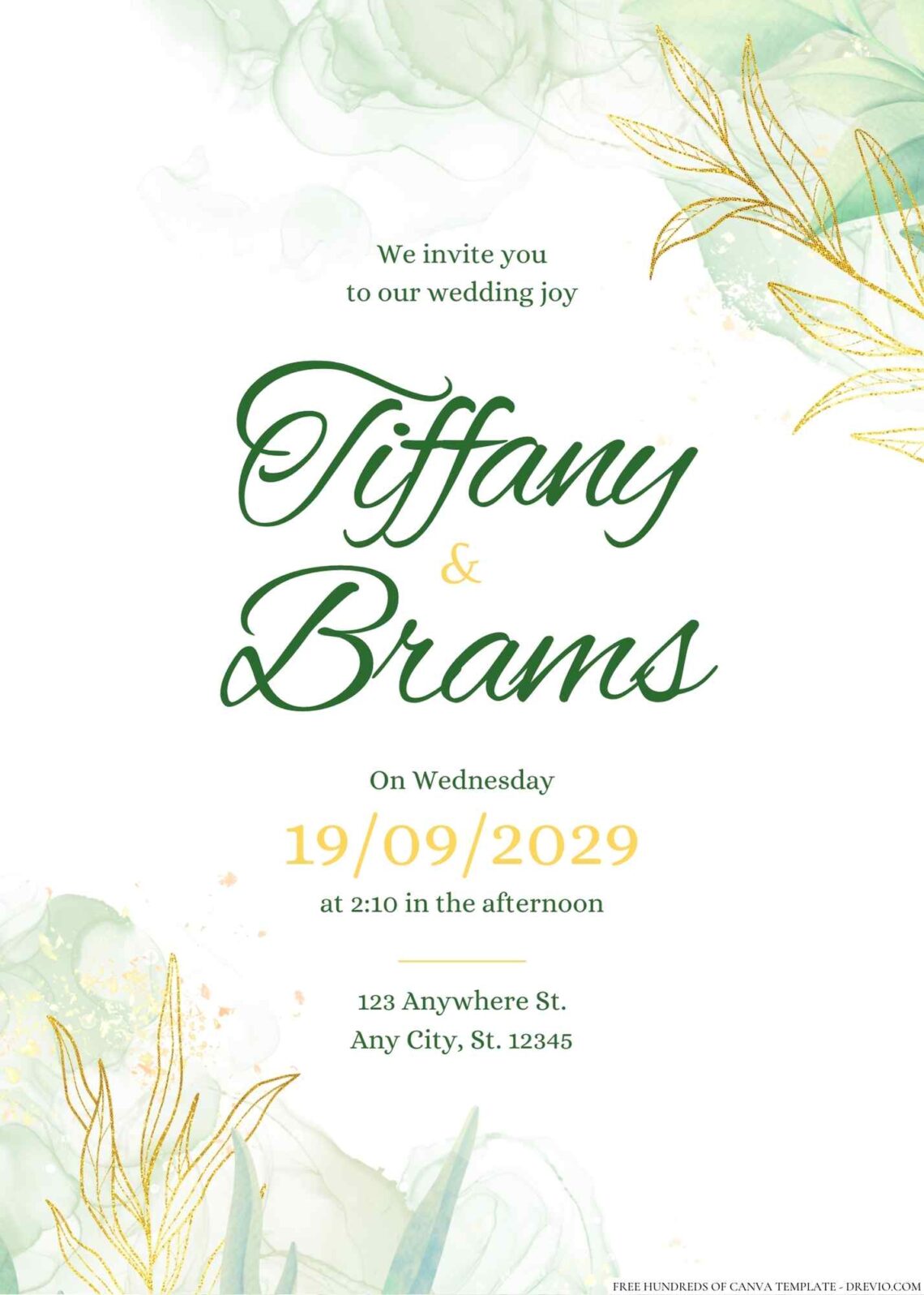 Free Editable Minimalist Greenery Tropical Floral Wedding Invitation
