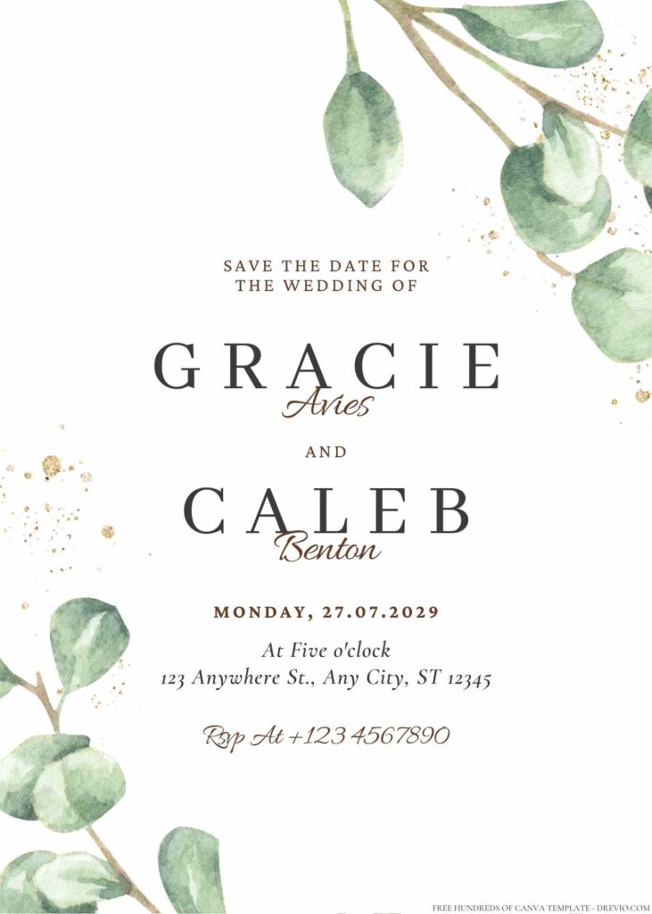 22+ Minimalist Greenery Eucalyptus Branch Canva Wedding Invitation Templates