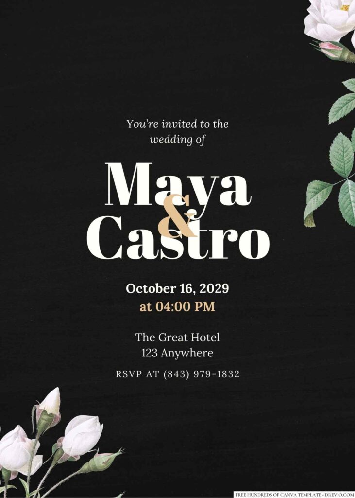 Free Editable Chalkboard White Flower Watercolor Wedding Invitation