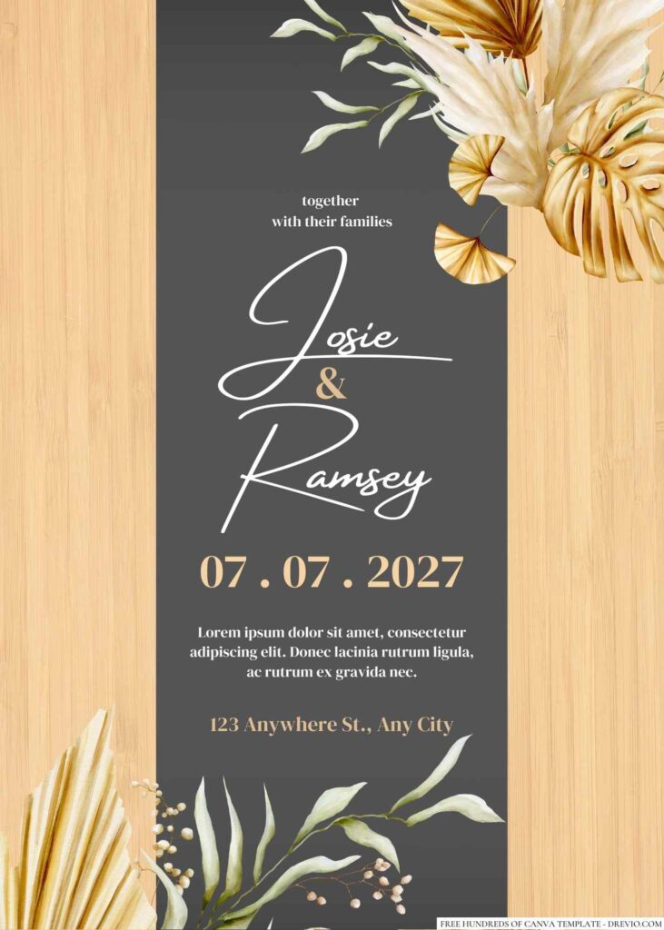 Free Editable Wood Delicate Golden White Wedding Invitation