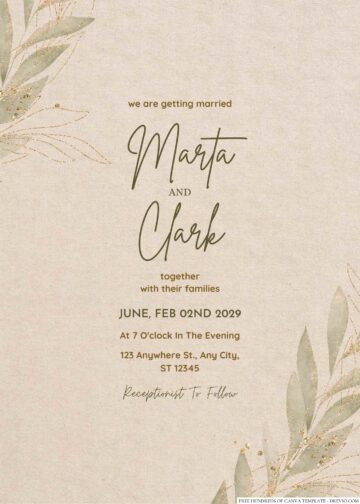 18+ Rustic Green Gold Leaves Canva Wedding Invitation Templates ...