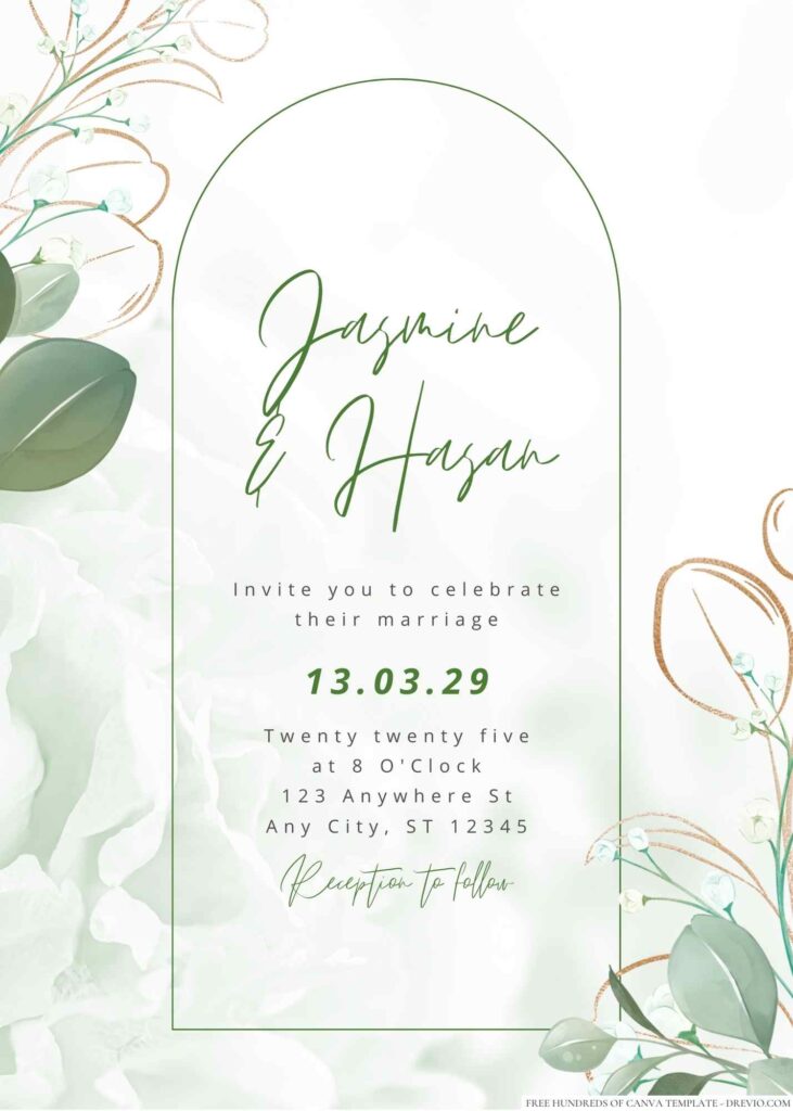 Free Editable Minimalist Greenery Floral Leaves Wedding Invitation