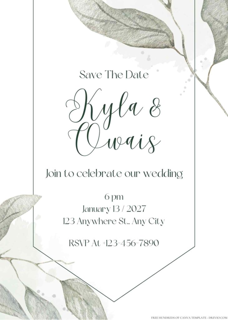 Minimalist Greenery Eucalyptus Leaves Canva Wedding Invitation Templates