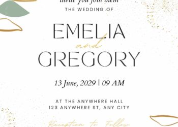 Free Editable Minimalist Greenery Gold Eucalyptus Wedding Invitation